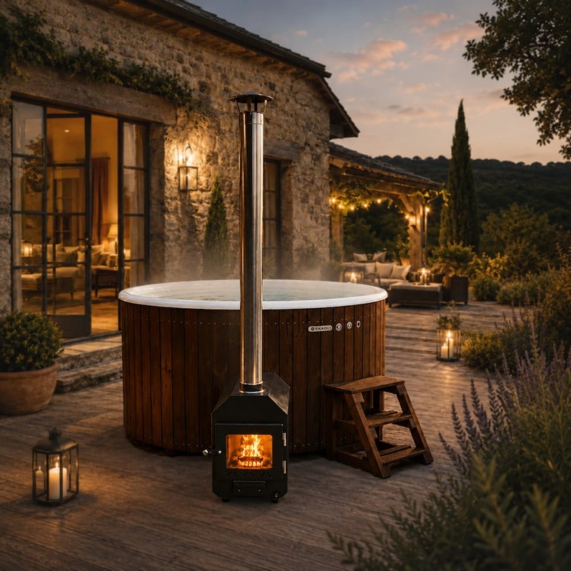 Bain nordique extérieur rond 200 cm Premium SKADI pour jardin et terrasse